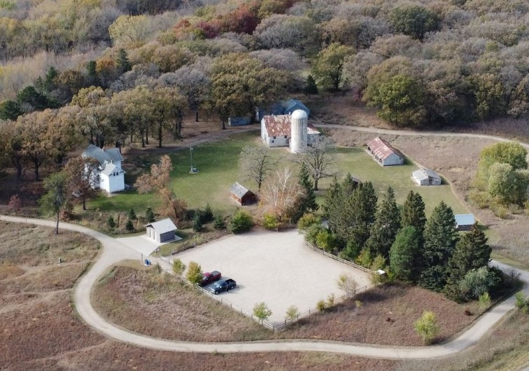 Aerial View of the Farmstead at Bend in the River Park (PNG)